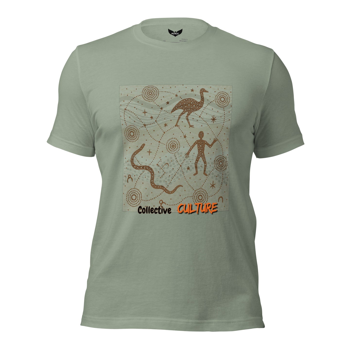 Unisex Songlines Dreamtime T-Shirt with Aboriginal Spiritual Design Sage – Mernog