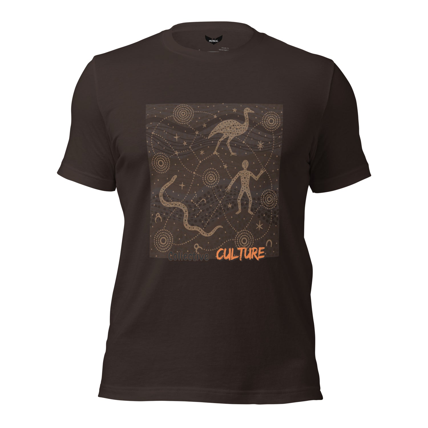 Unisex Songlines Dreamtime T-Shirt with Aboriginal Spiritual Design Brown – Mernog
