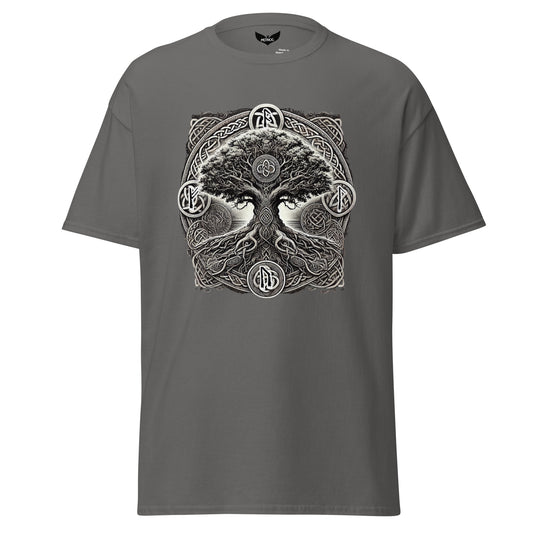 Runebound Tree T-Shirt – Yggdrasil & Rune Magic Symbol by Mernog