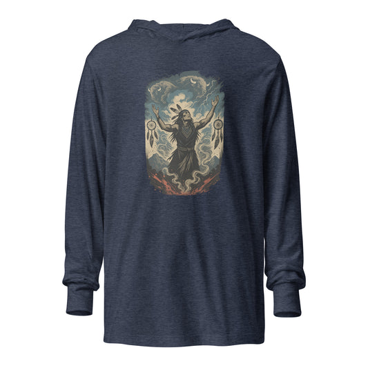 Sky Stampede Hooded Long Sleeve Tee – Wild Spirit Energy Shirt by Mernog