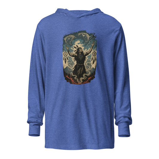 Sky Stampede Hooded Long Sleeve Tee – Wild Spirit Energy Shirt by Mernog