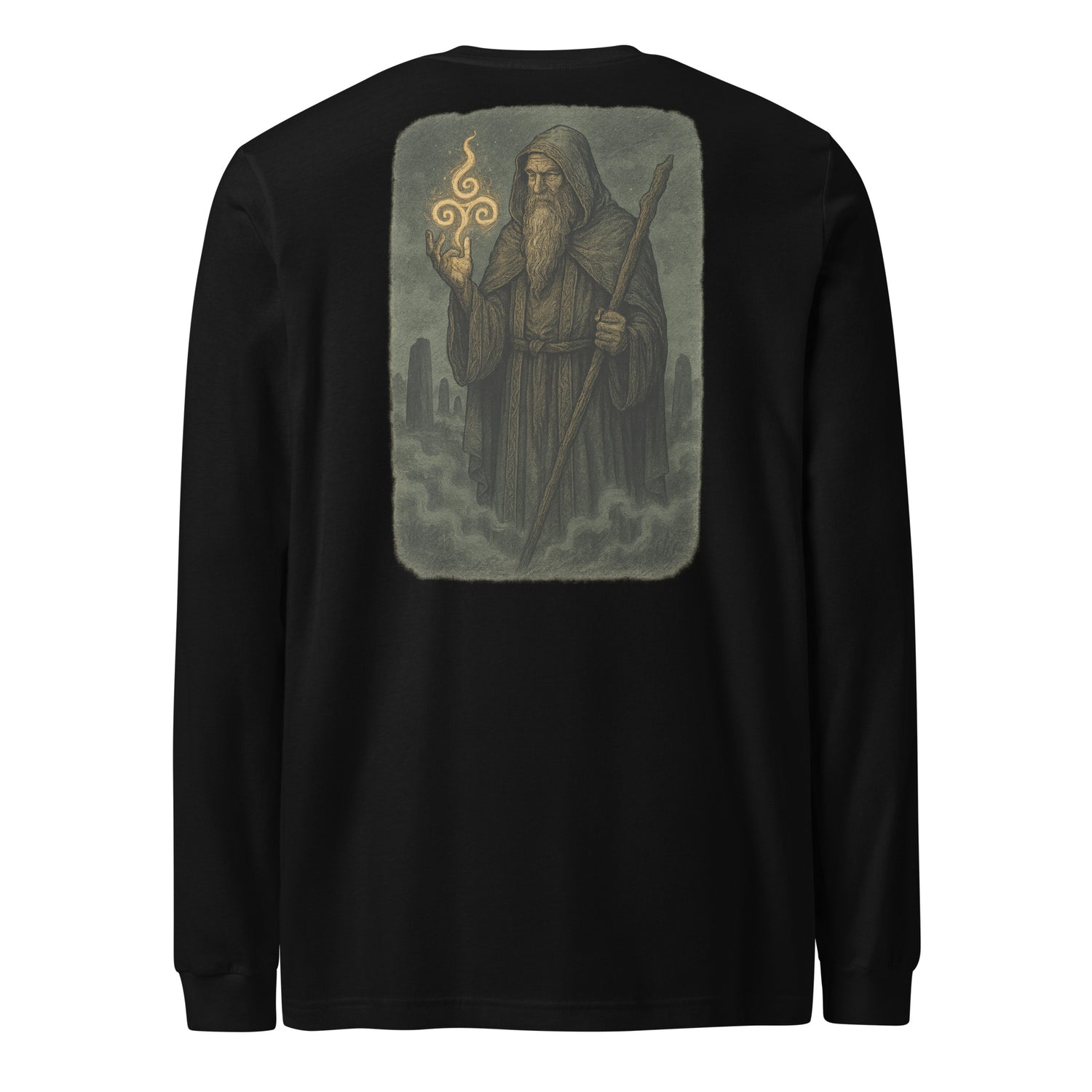 “Threefold Flame Long Sleeve Tee – Sacred Power, Love, Wisdom Symbol Shirt by Mernog”