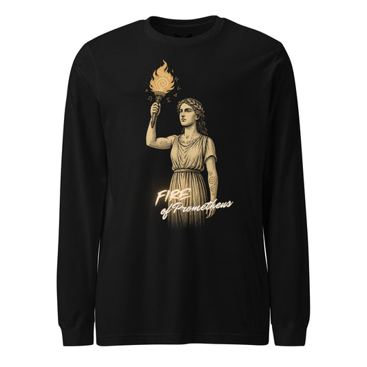 Fire of Prometheus Long Sleeve T-Shirt – Mythic Flame of Rebellion Design by Mernog