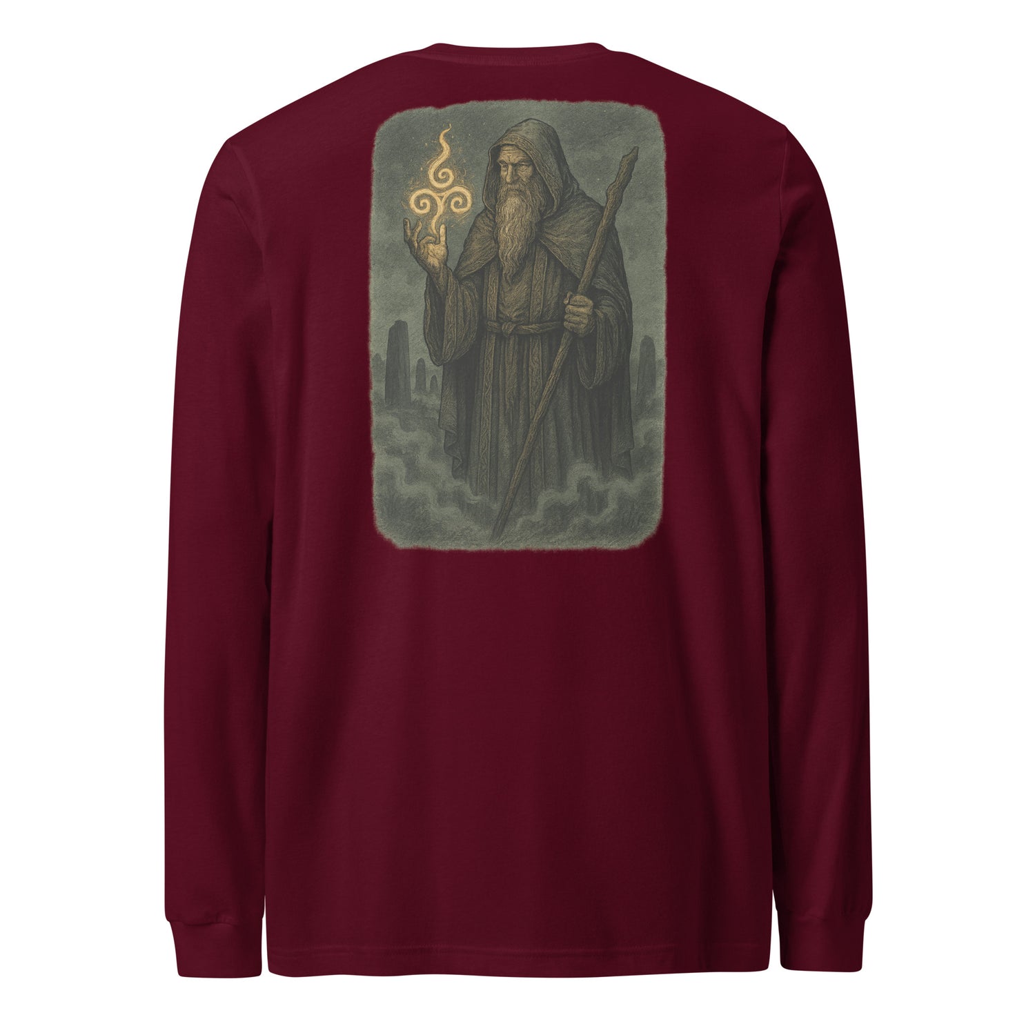 “Threefold Flame Long Sleeve Tee – Sacred Power, Love, Wisdom Symbol Shirt by Mernog”