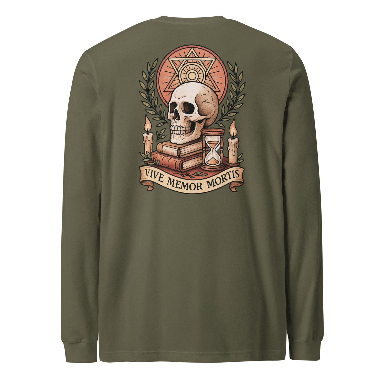 Vive Memor Mortis Long Sleeve T-Shirt – Memento Mori Latin Symbol Shirt by Mernog