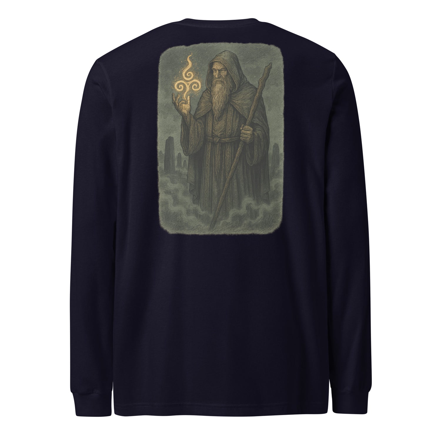 “Threefold Flame Long Sleeve Tee – Sacred Power, Love, Wisdom Symbol Shirt by Mernog”