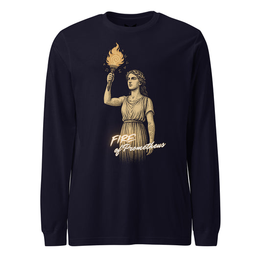 Fire of Prometheus Long Sleeve T-Shirt – Mythic Flame of Rebellion Design by Mernog