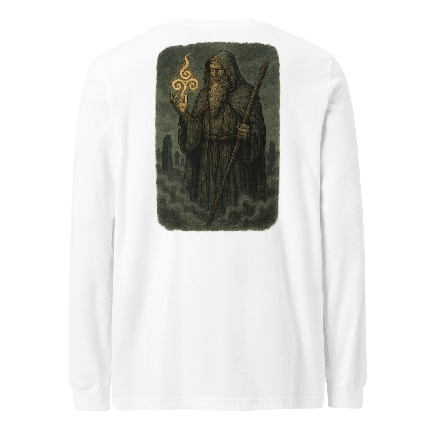 “Threefold Flame Long Sleeve Tee – Sacred Power, Love, Wisdom Symbol Shirt by Mernog”