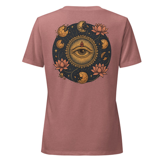 Lotus Light Women’s Relaxed V-Neck Tee – Feminine Awakening Symbol Shirt by Mernog