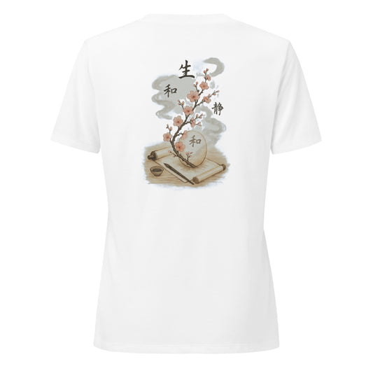 Zen Bloom Women’s Relaxed V-Neck Tee – Mindfulness Floral Shirt by Mernog
